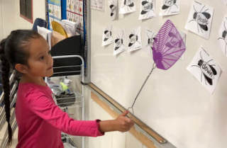 Student performing activity in school